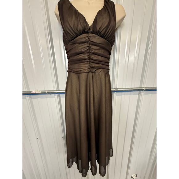 Connected Apparel Ruched Knee Length Mesh‎ Overlay Dress Goth Y2K 6P - Picture 2 of 15